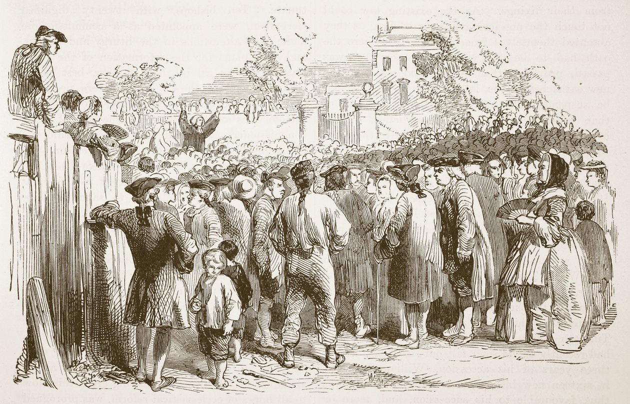 Pregação de George Whitefield, ilustração da história ilustrada de Cassells da Inglaterra (foto sépia) de English School