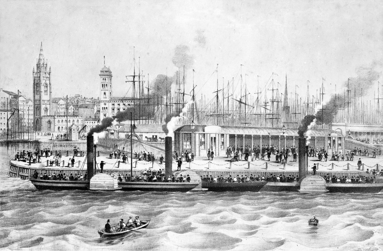 Estágio de desembarque de George, Pier Head, Liverpool, c.1855 de English School