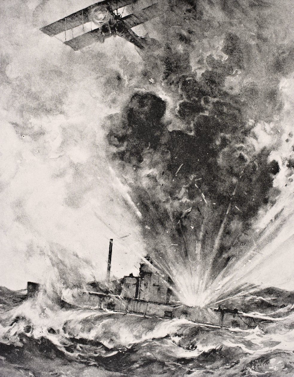 Submarino alemão bombardeou e afundou 26 de agosto de 1915, de &39;The War Illustrated Album deLuxe&39; publicado em Londres 1916 (lito) de English School