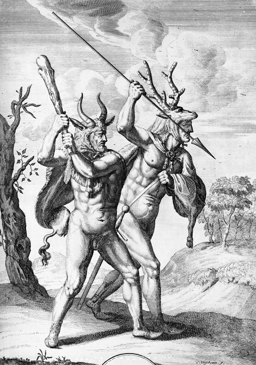 Alemães, ilustração de Os Comentários de César traduzida para o inglês por William Duncan, gravada por Cornelis Huyberts, publicada em 1753 de English School