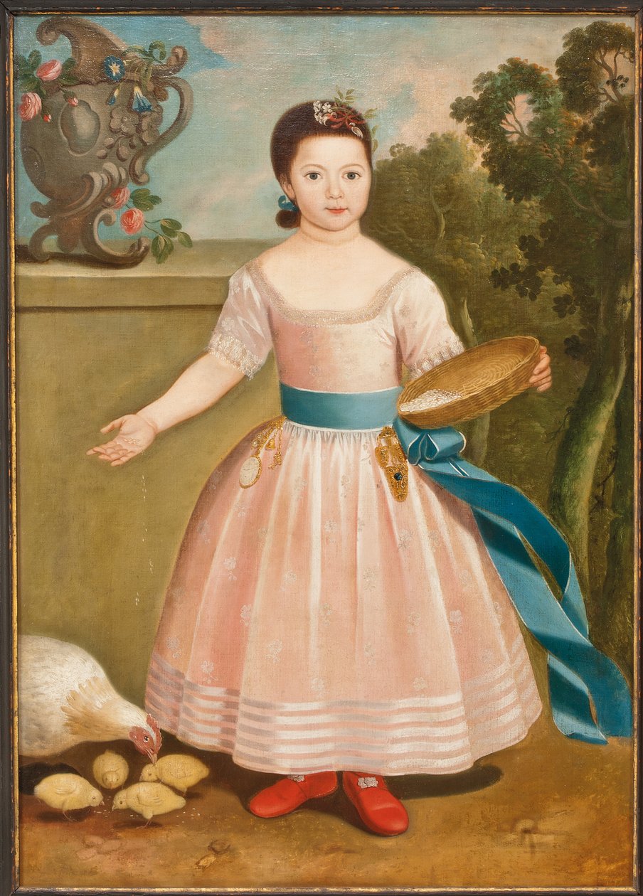 Menina alimentando galinhas, c.1811-20 de English School