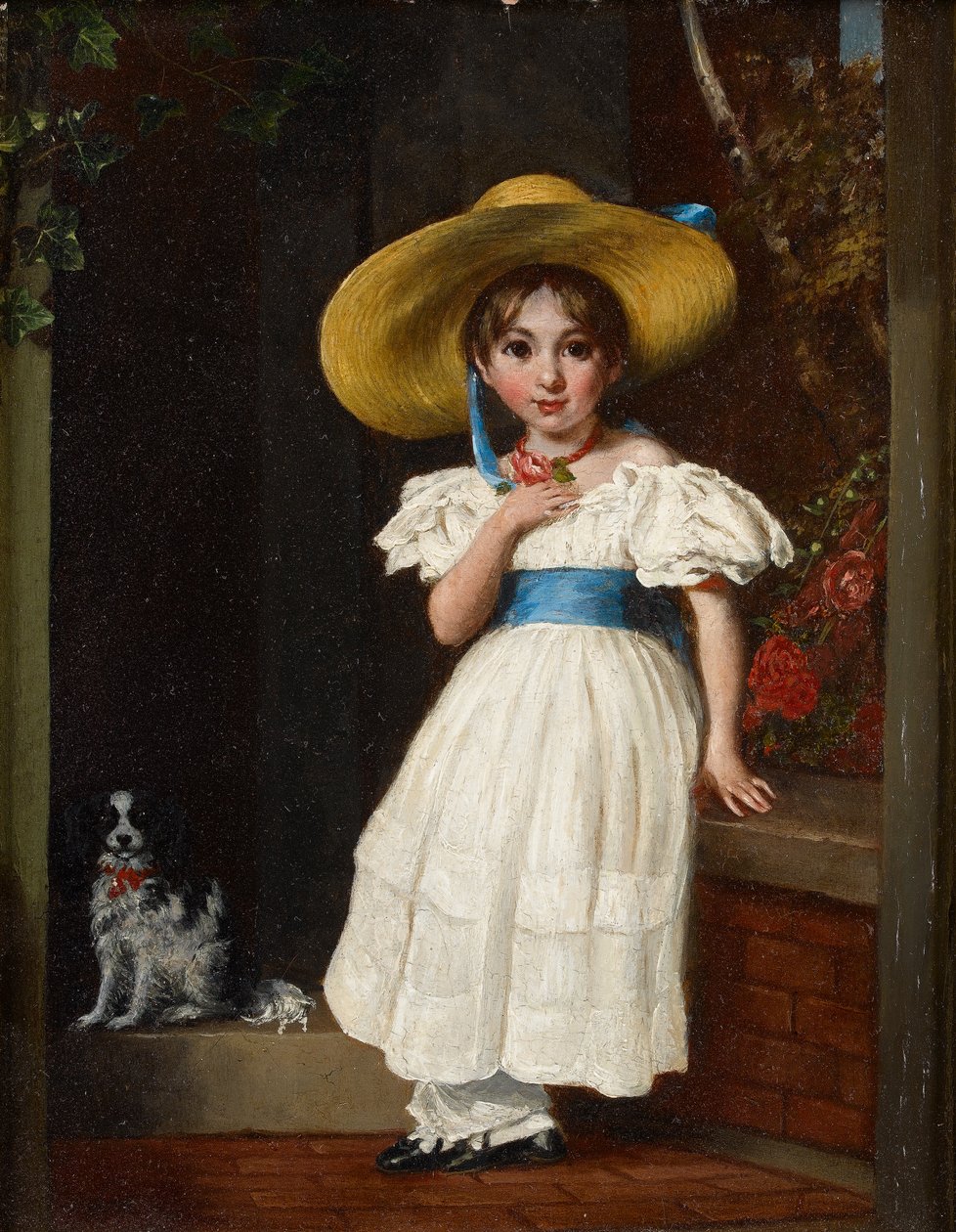 Menina em um chapéu de palha, c.1840 de English School