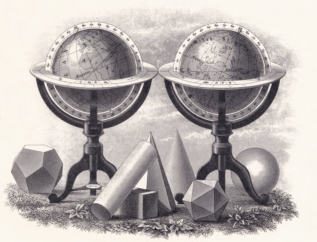 Globos da Terra e os Céus com Formas Geométricas de English School