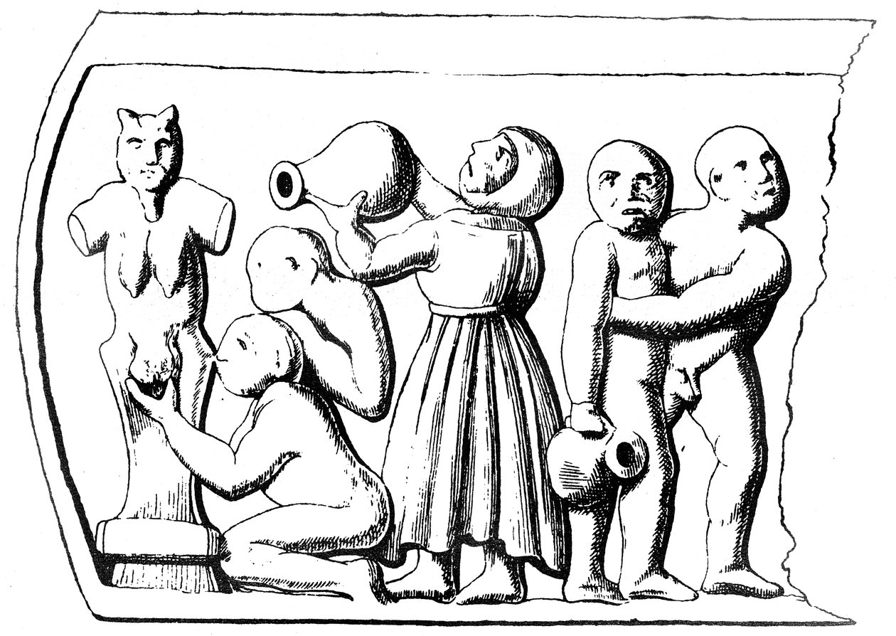 Eucaristia gnóstica, painel lateral de um caixão gnóstico encontrado em Essarois (Borgonha) (ver 405782) de English School