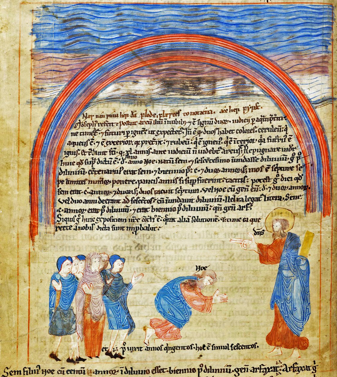 Deus e Noé estabelecem o pacto, Hexateuco inglês antigo, Algodão Cláudio B IV f.16v (velino) de English School