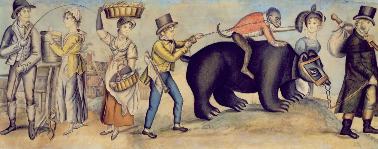 Indo para a Feira, detalhe de um urso e macaco, c.1815 de English School