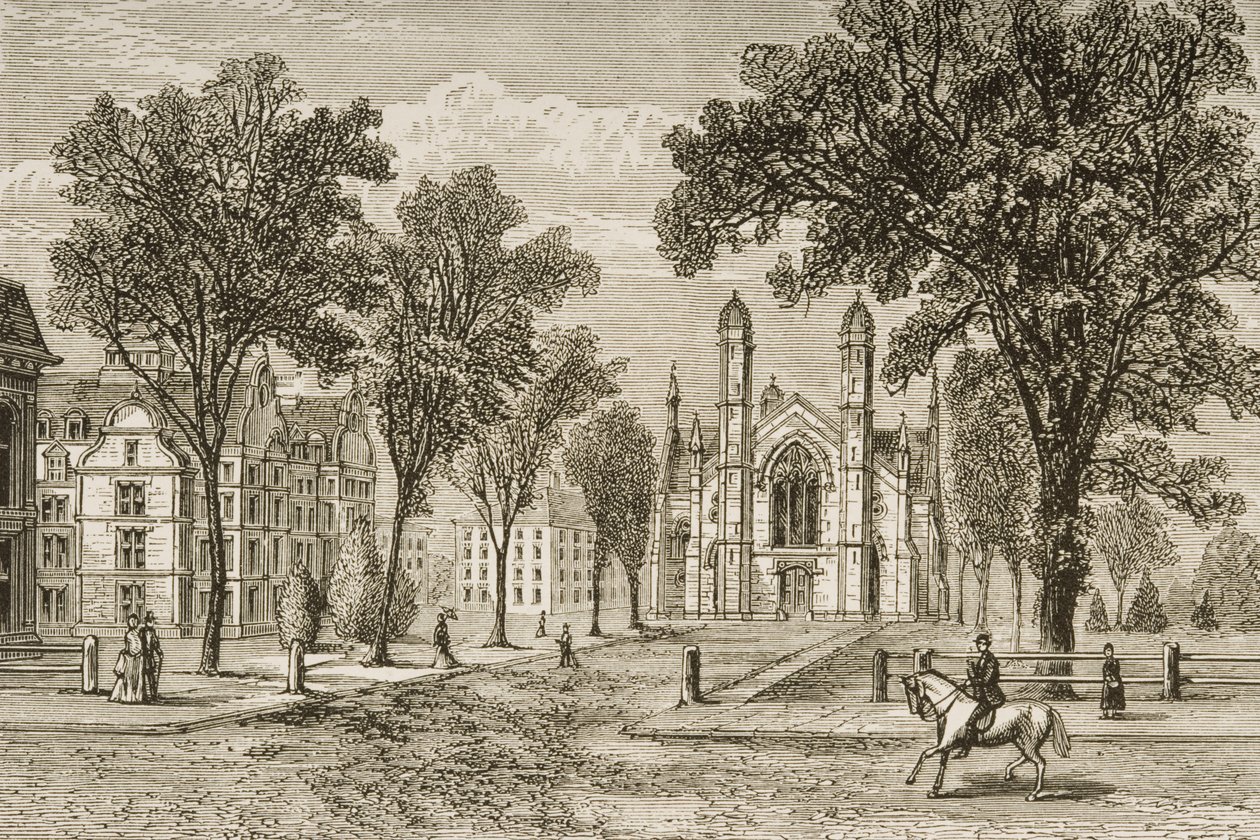 Gore Hall, Universidade de Harvard, em 1870, de "American Pictures", publicado pela Sociedade de Tratados Religiosos, 1876 de English School