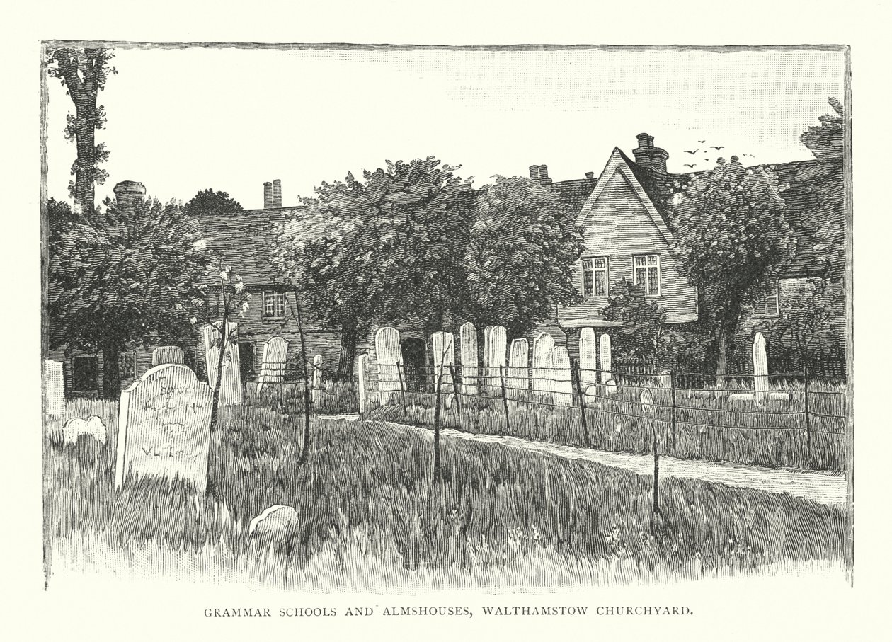 Grammar Schools and Almshouses, Walthamstow Churchyard (gravura) de English School