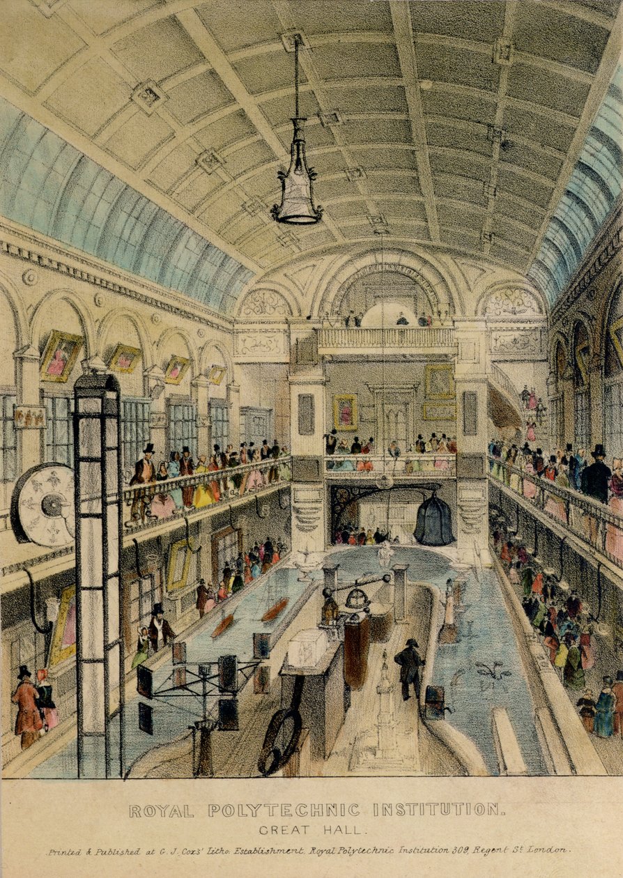 Grande Salão da Real Instituição Politécnica, Regent Street, impresso por GJ Cox, c.1840 de English School
