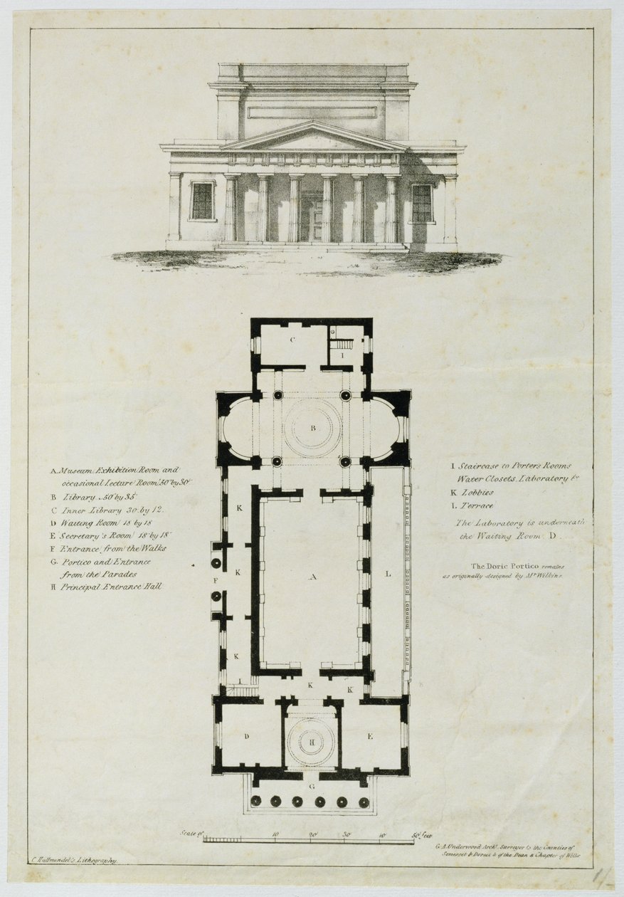 Planta baixa dos Salões Inferiores, Banho, gravada por Charles Hullmandel (1789-1850) de English School