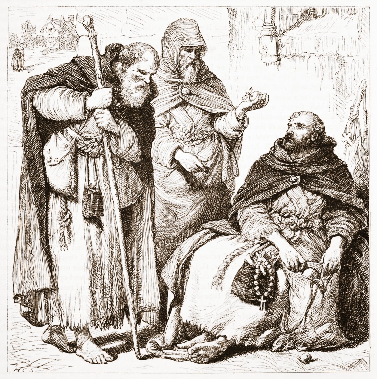 Grupo de frades mendicantes, ilustração da história do protestantismo por James Aitken Wylie (1808-1890), bar. 1878 de English School