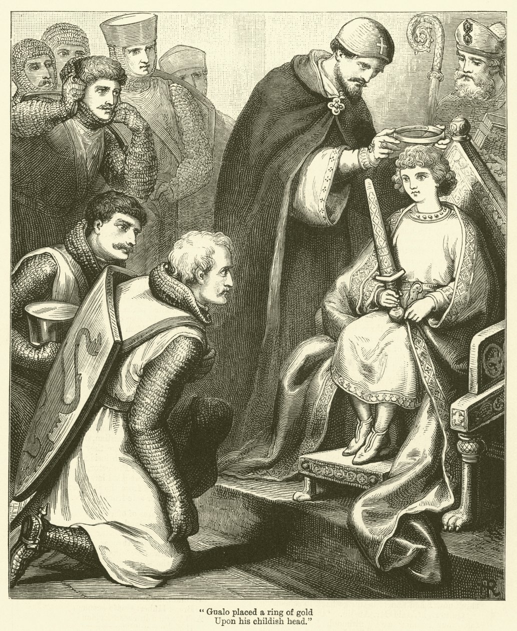 "Gualo pôs um anel de ouro, Na sua cabeça de criança" (gravura) de English School