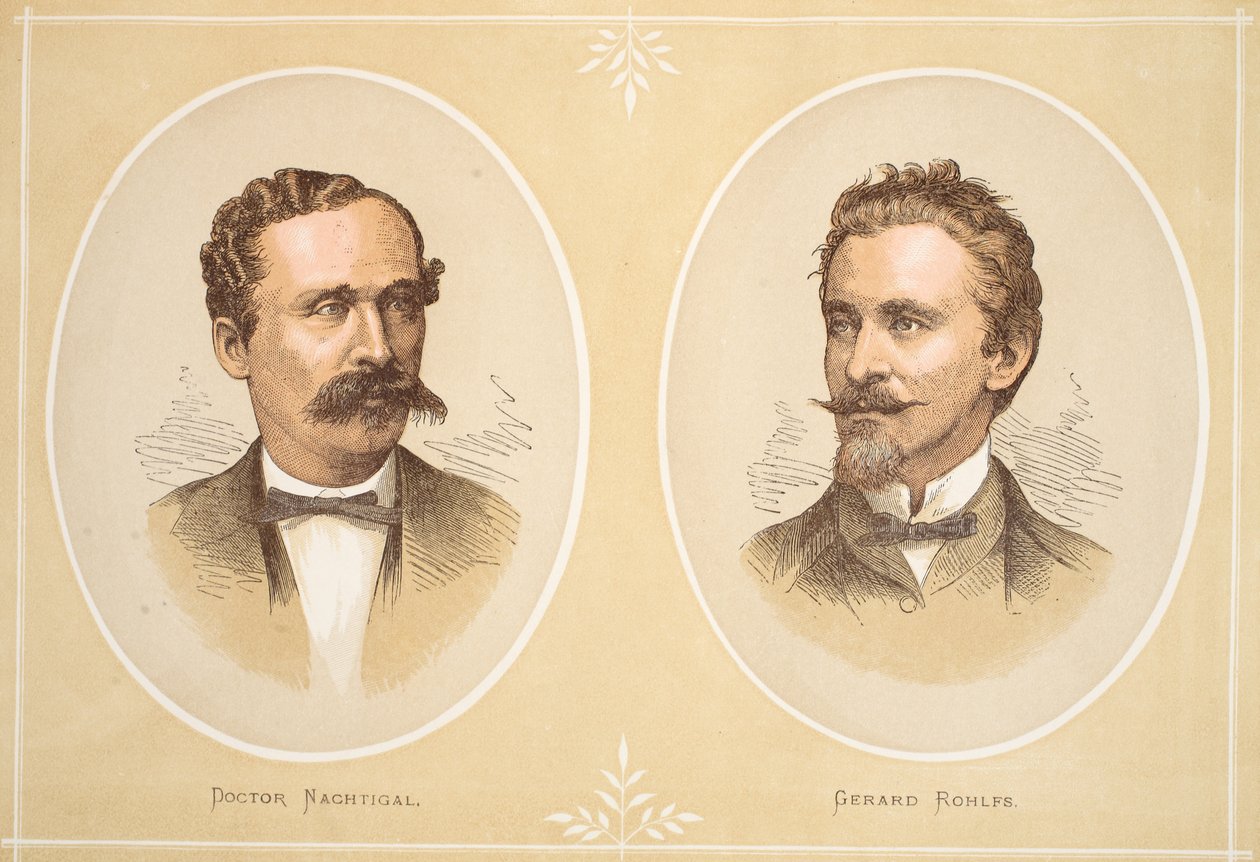 Gustav Nachtigal e Gerard Rohlfs, ilustração da edição pictórica da vida e das descobertas de David Livingstone por J. Ewing Richie, bar. por A. Fullarton & Co., 1876 de English School