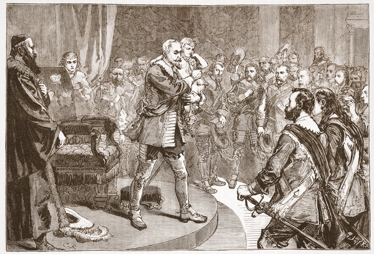 Gustavus Adolphus que parte dos estados, ilustração da história do protestantismo por James Aitken Wylie (1808-1890), bar. 1878 de English School