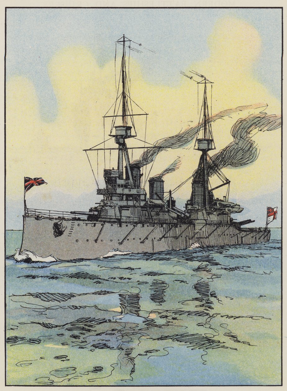 HMS Indomitable (litografia a cores) de English School
