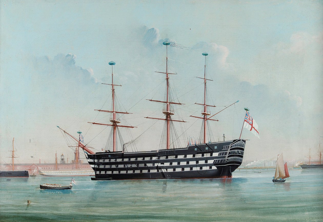 HMS Victory no Porto de Portsmouth, c.1860 de English School