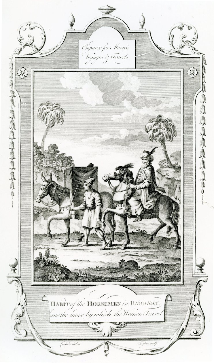 Hábito dos cavaleiros em Barbary, ilustração tirada de Moores Voyages and Travels, de English School