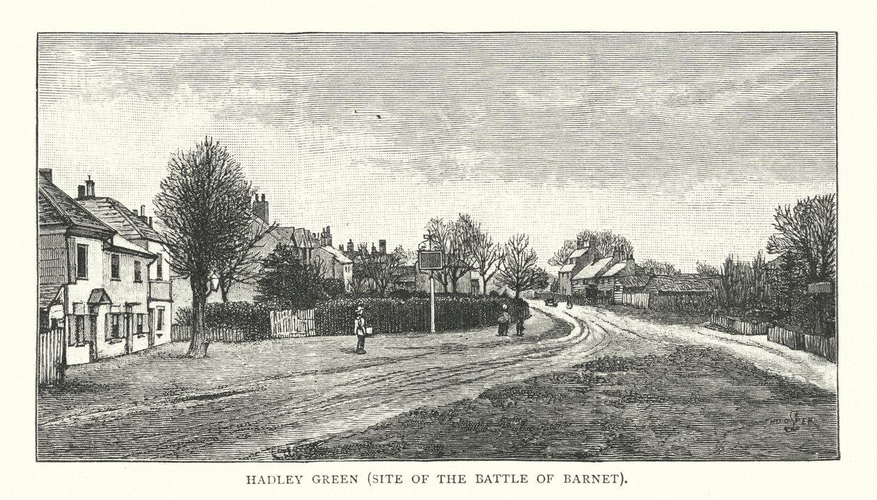 Hadley Green, local da Batalha de Barnet (gravura) de English School