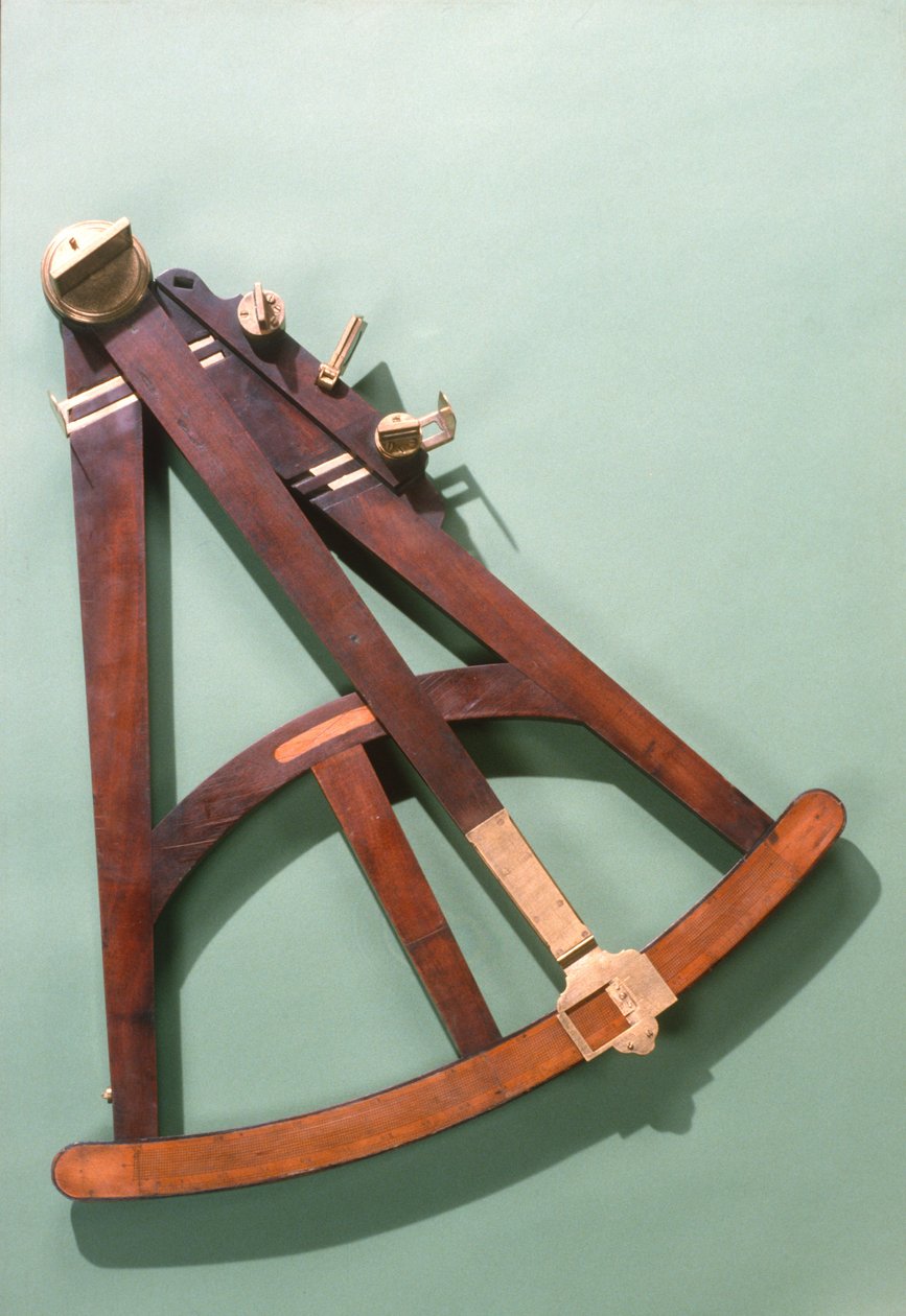 Quadrante de Hadleys com escala de madeira de buxo transversal, c.1750 (latão e madeira) de English School