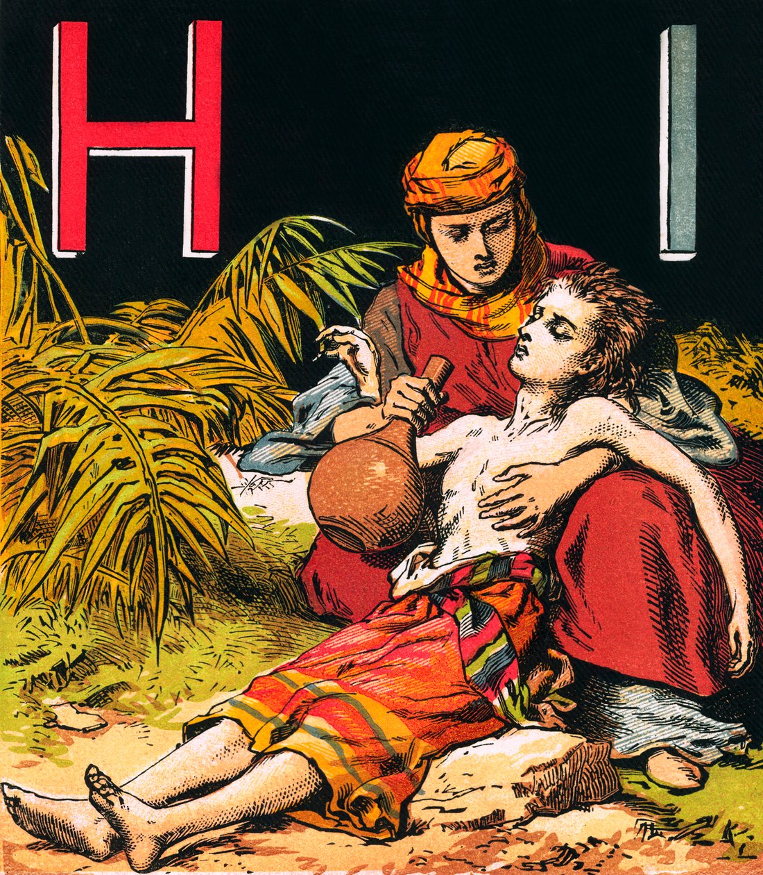 Hagar e Ismael (litografia a cores) de English School