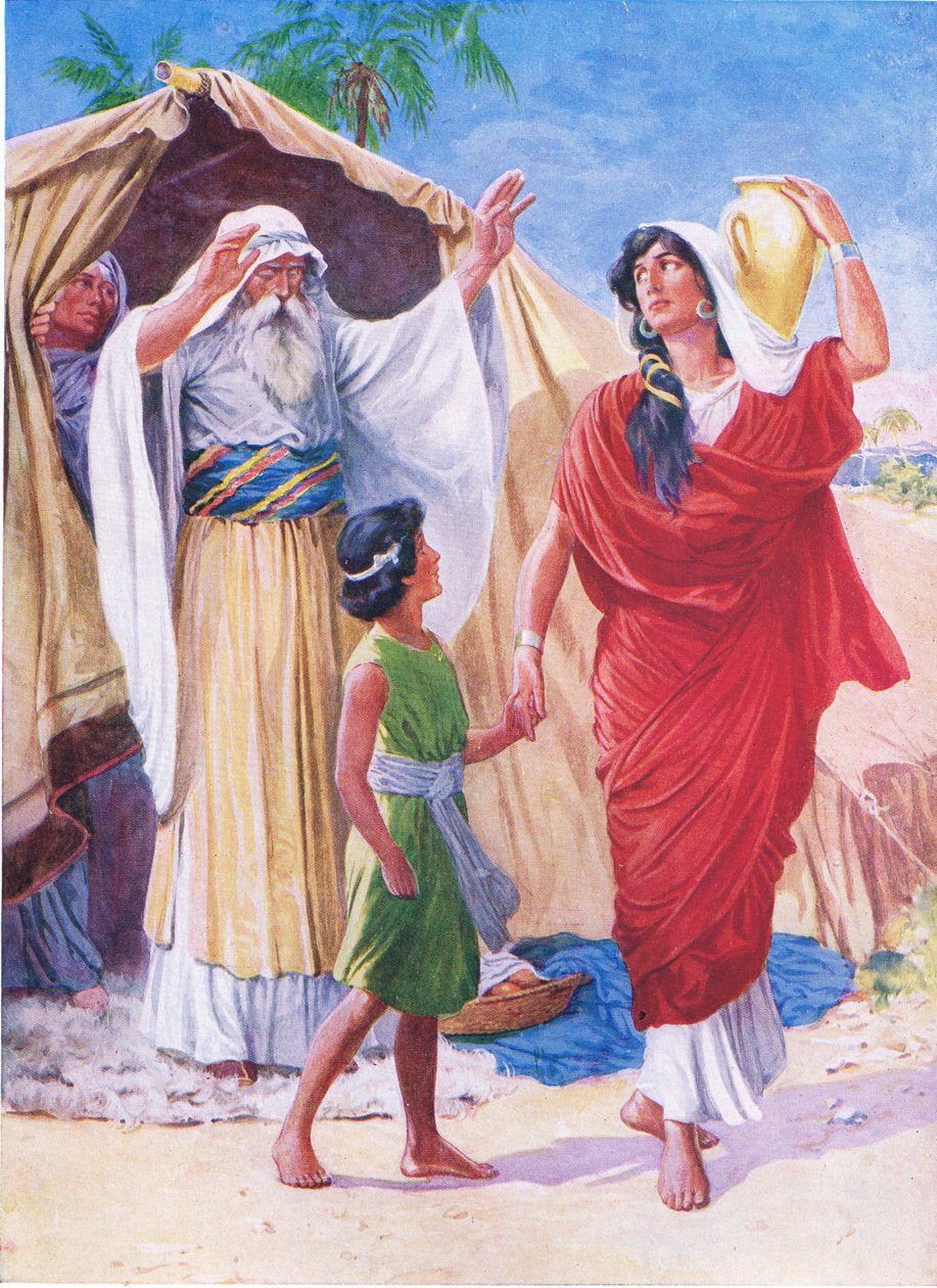 Agar e Ismael, do Livro de Gravuras da Bíblia publicado por Thomas Nelson, c.1950 de English School