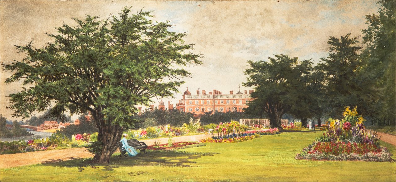Hampton Court Gardens, c.1910 (aguarela sobre papel) de English School
