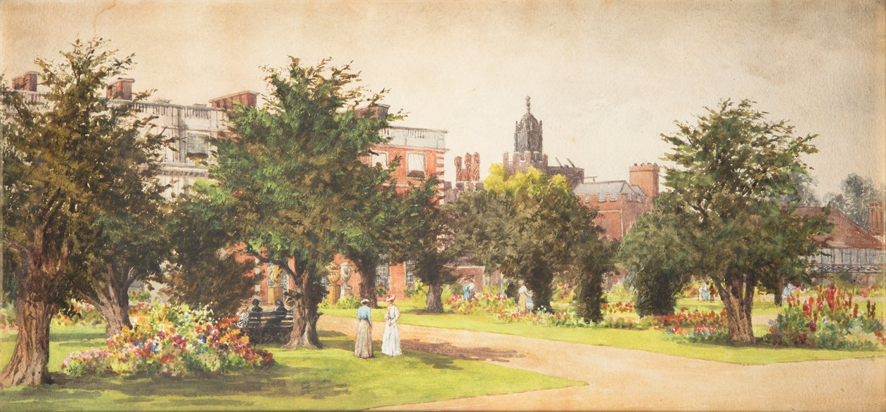 Hampton Court Gardens, c.1910 (aguarela sobre papel) de English School