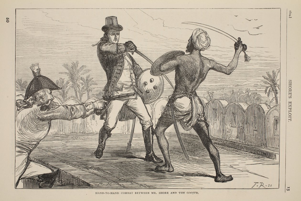 Combate corpo-a-corpo entre o Sr. Shore e o Goojur, ilustração de Cassells Illustrated History of England de English School