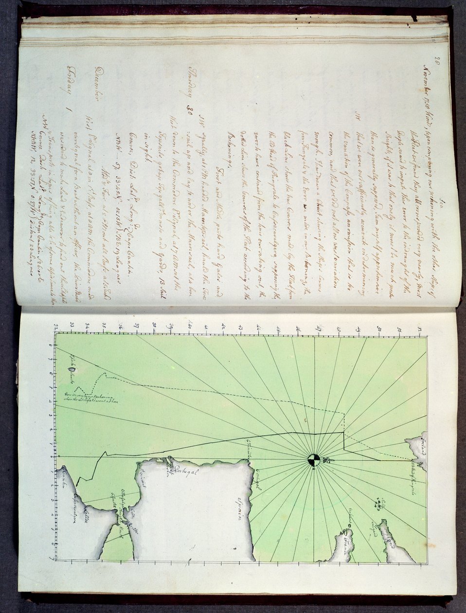 Mapa desenhado de mão das costas de Portugal e Espanha, 1756 (tinta no papel) de English School