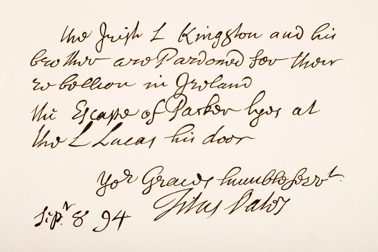 Escrita e assinatura de Titus Oates, 1694 de English School