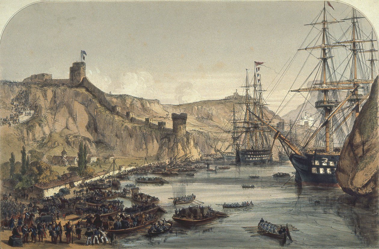Porto de Balaclava, olhando para o Mar Negro, 1859 de English School