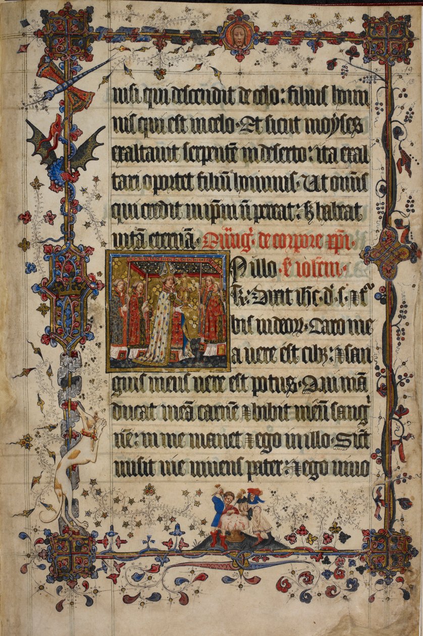 Harley 7026, f.13 A Festa de Corpus Christi, do Lovel Lectionary, antes de 1408 (velino) de English School