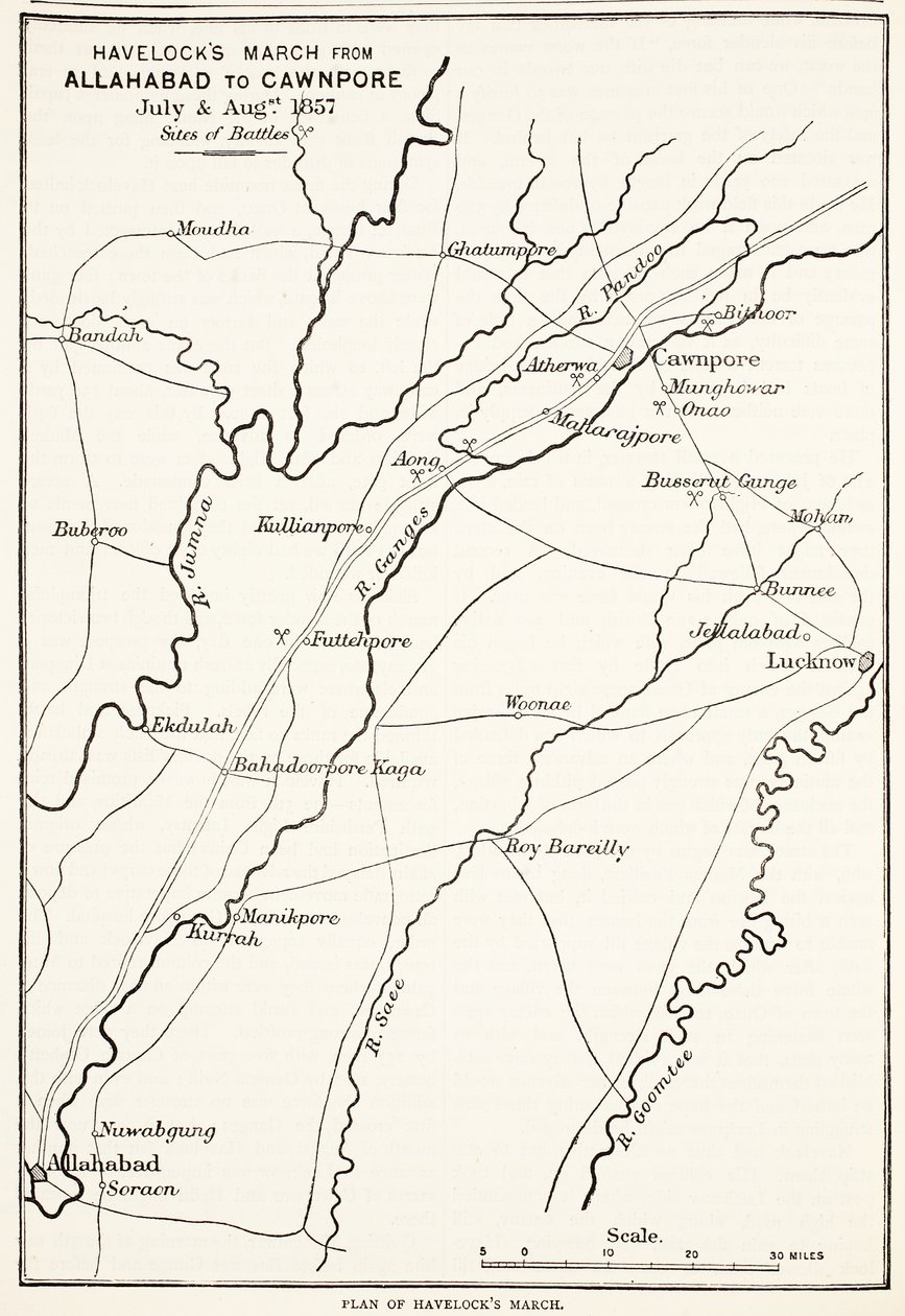 Havelocks March de Allahabad a Cawnpore, julho e agosto de 1857, da Cassells Illustrated History of England de English School