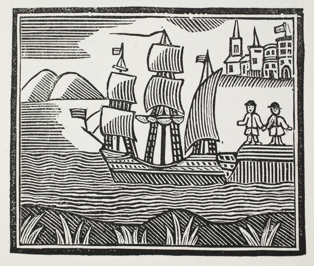 Ele embarca em sua viagem cheia de acontecimentos, ilustração de Chap-books do século XVIII de John Ashton, pub. 1882 de English School