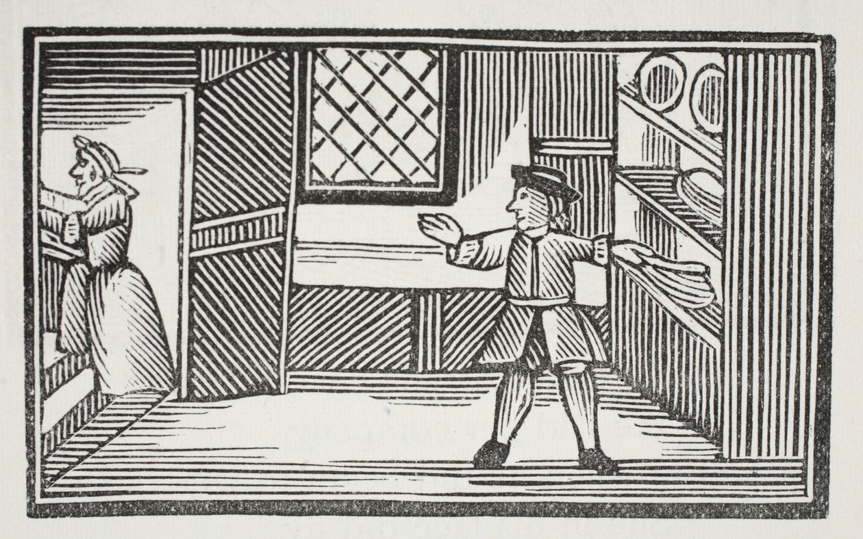 Foi até a despensa e serviu-se do pão com manteiga, ilustração de Chap-books do século XVIII de John Ashton, pub. 1882 de English School