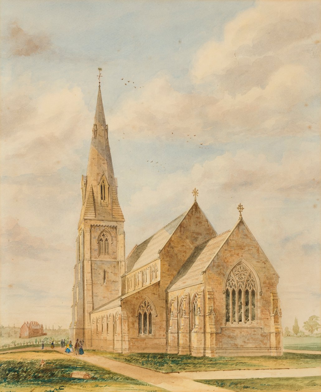 Igreja da cidade de Heath (wc no papel) de English School