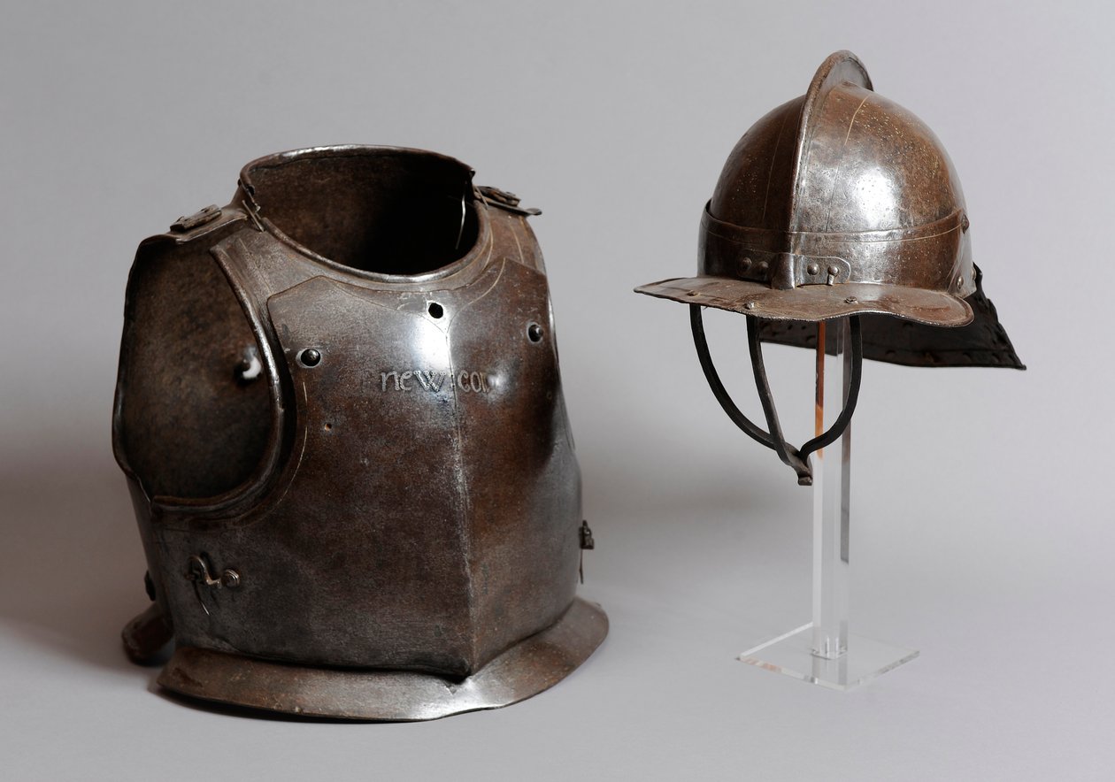 Capacete, peitoral e placa traseira, meados do século XVII (metal) de English School