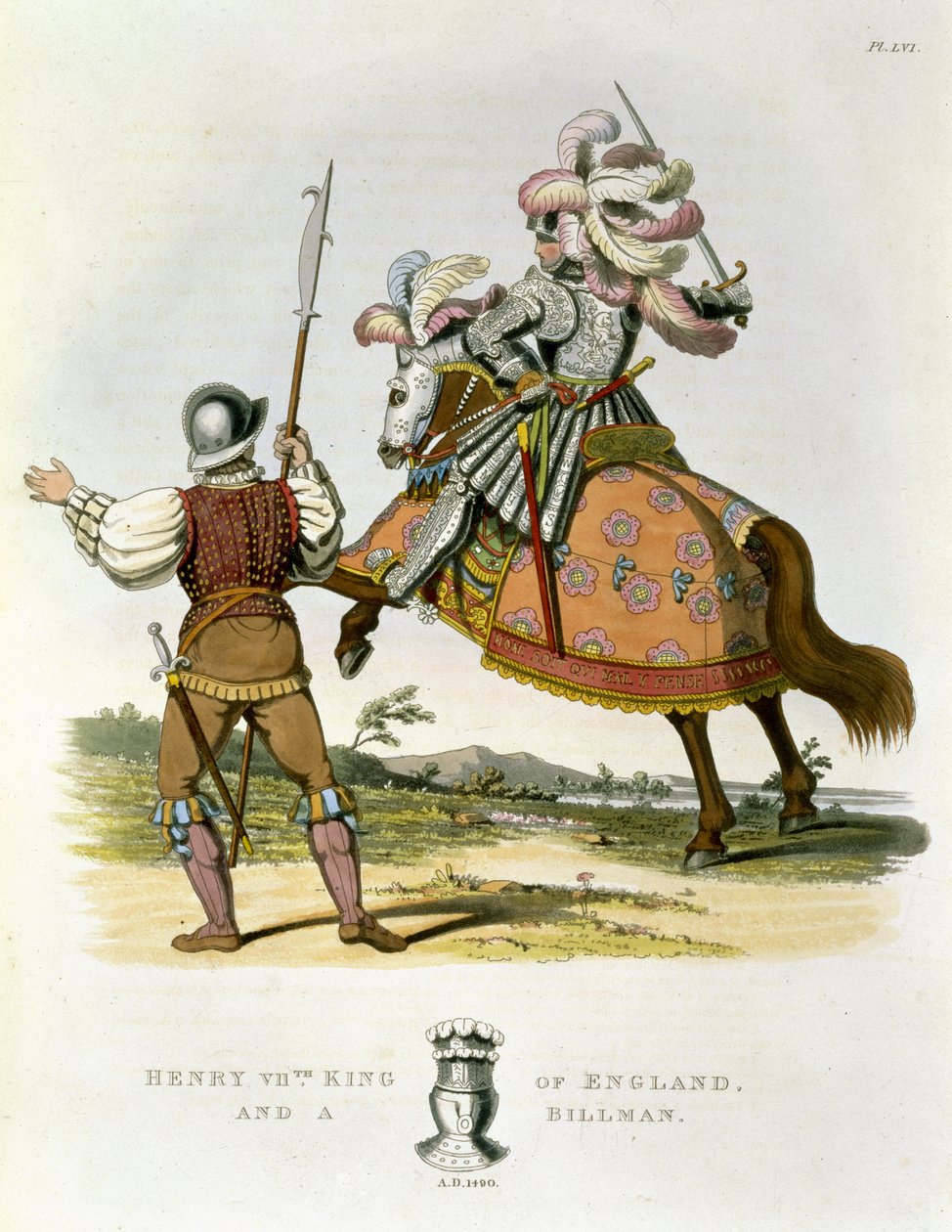 Henrique VII, Rei da Inglaterra (1457-1509) e um Billman, 1490, da Ancient Armor por Samuel Rush Meyrick, 1824 de English School