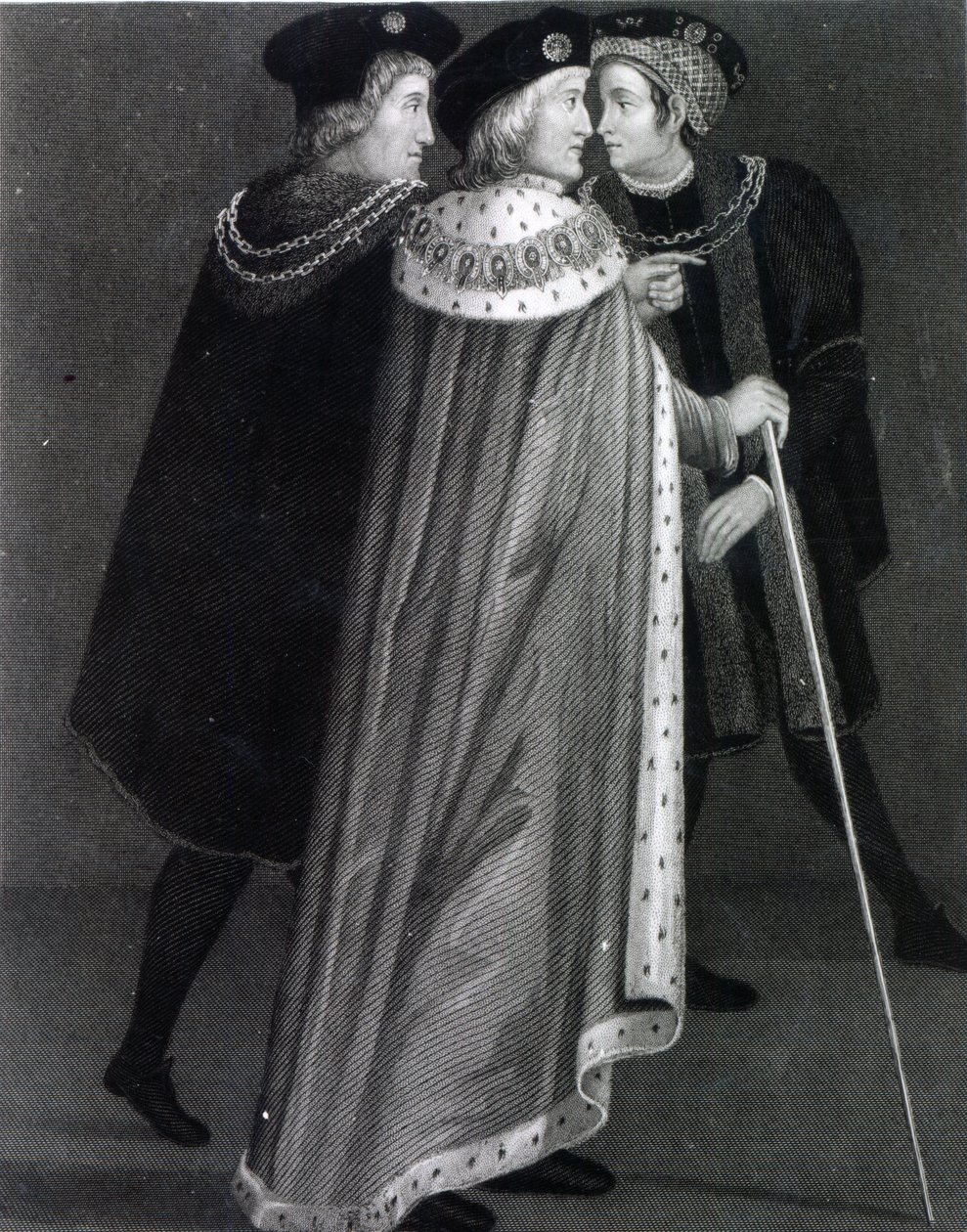 Henrique VII com Richard Empson e Sir Edmund Dudley (gravura) de English School