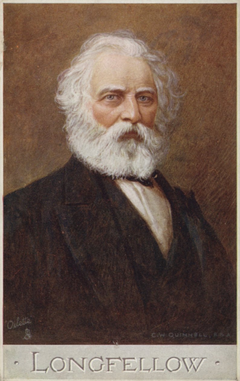 Henry Wadsworth Longfellow (1807-1882), poeta americano (litografia a cores) de English School