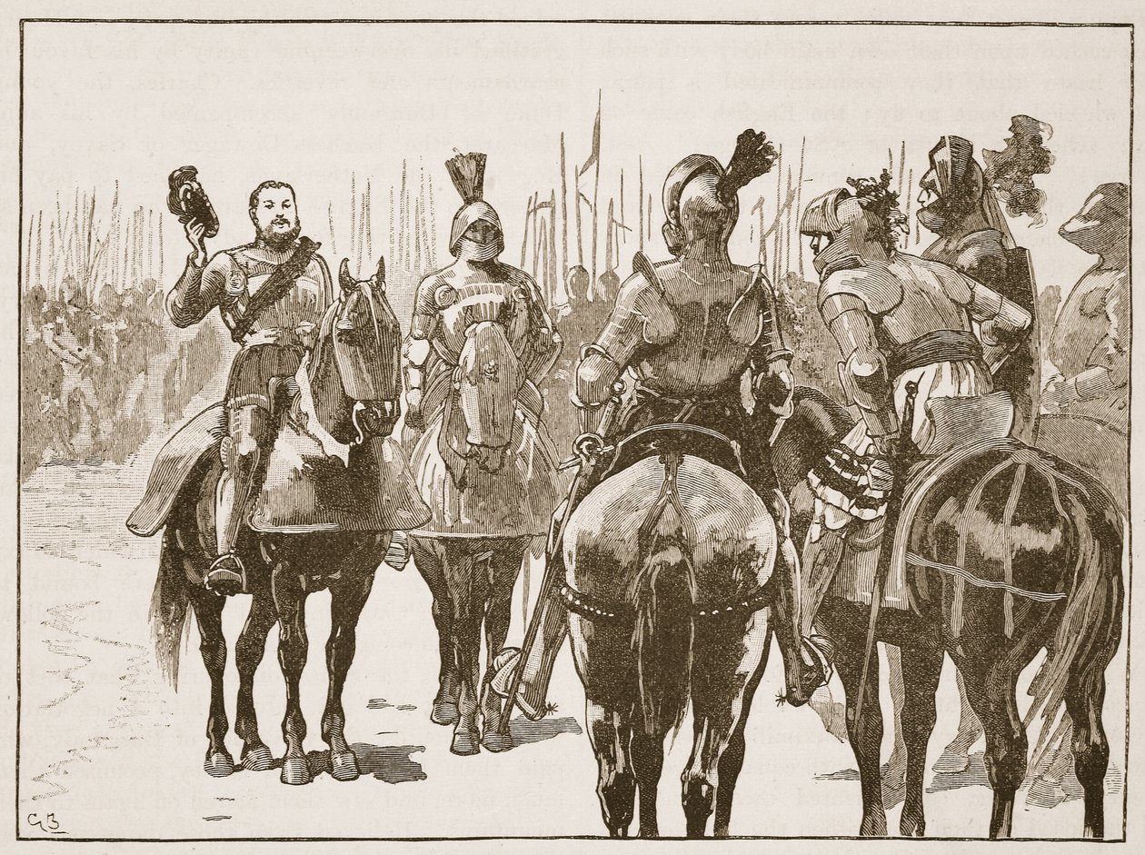 Henry e os oficiais franceses capturados, ilustração da história ilustrada de Cassells da Inglaterra (foto sépia) de English School