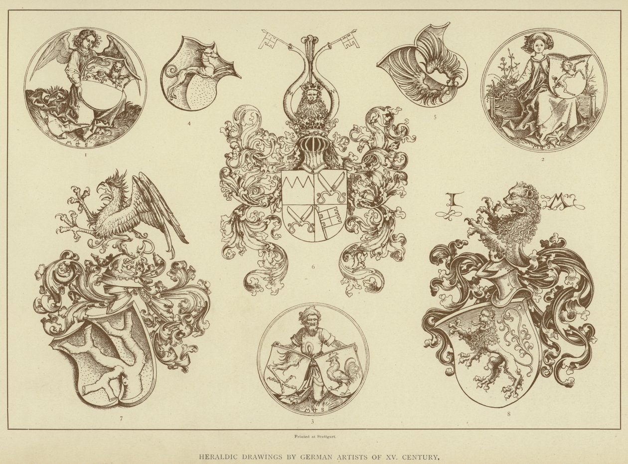 Desenhos heráldicos de artistas alemães do século XV (litografia) de English School