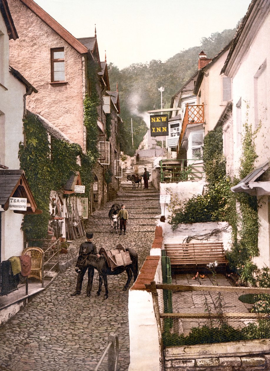 Rua principal, Clovelly (foto colorida à mão) de English School