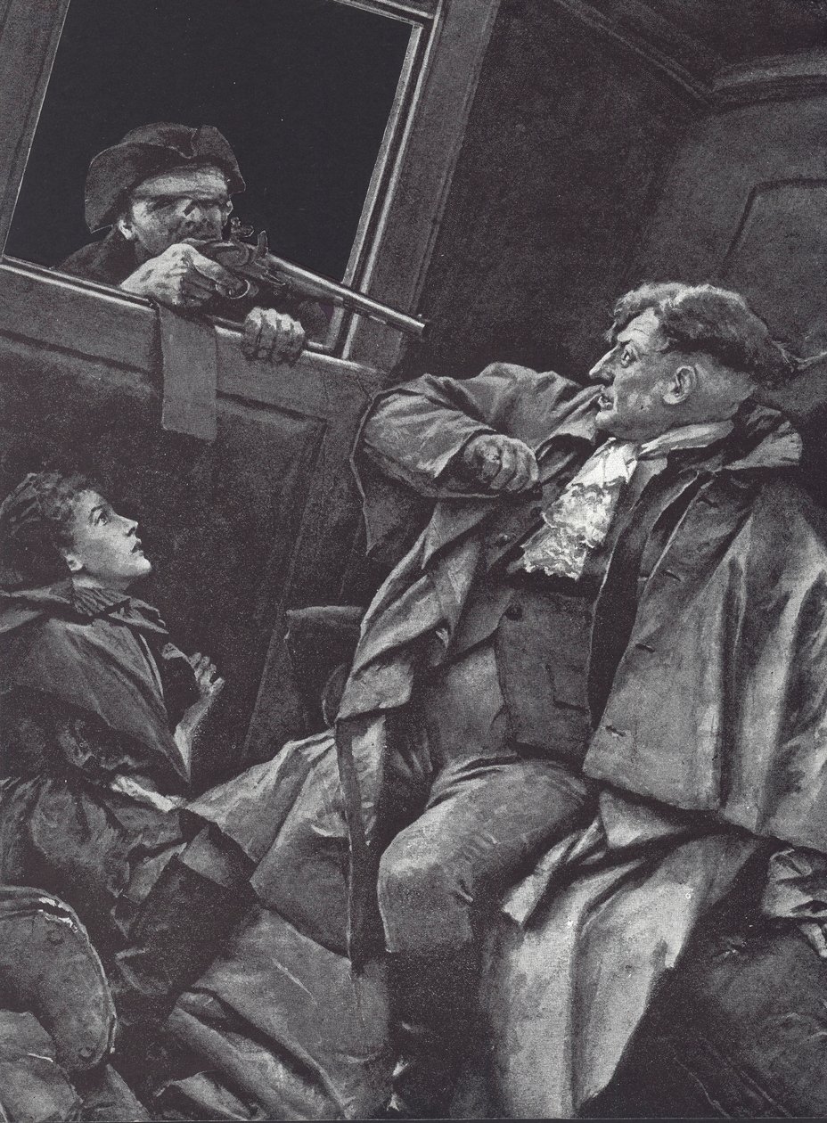 O Highwayman rouba uma diligência (litho) de English School