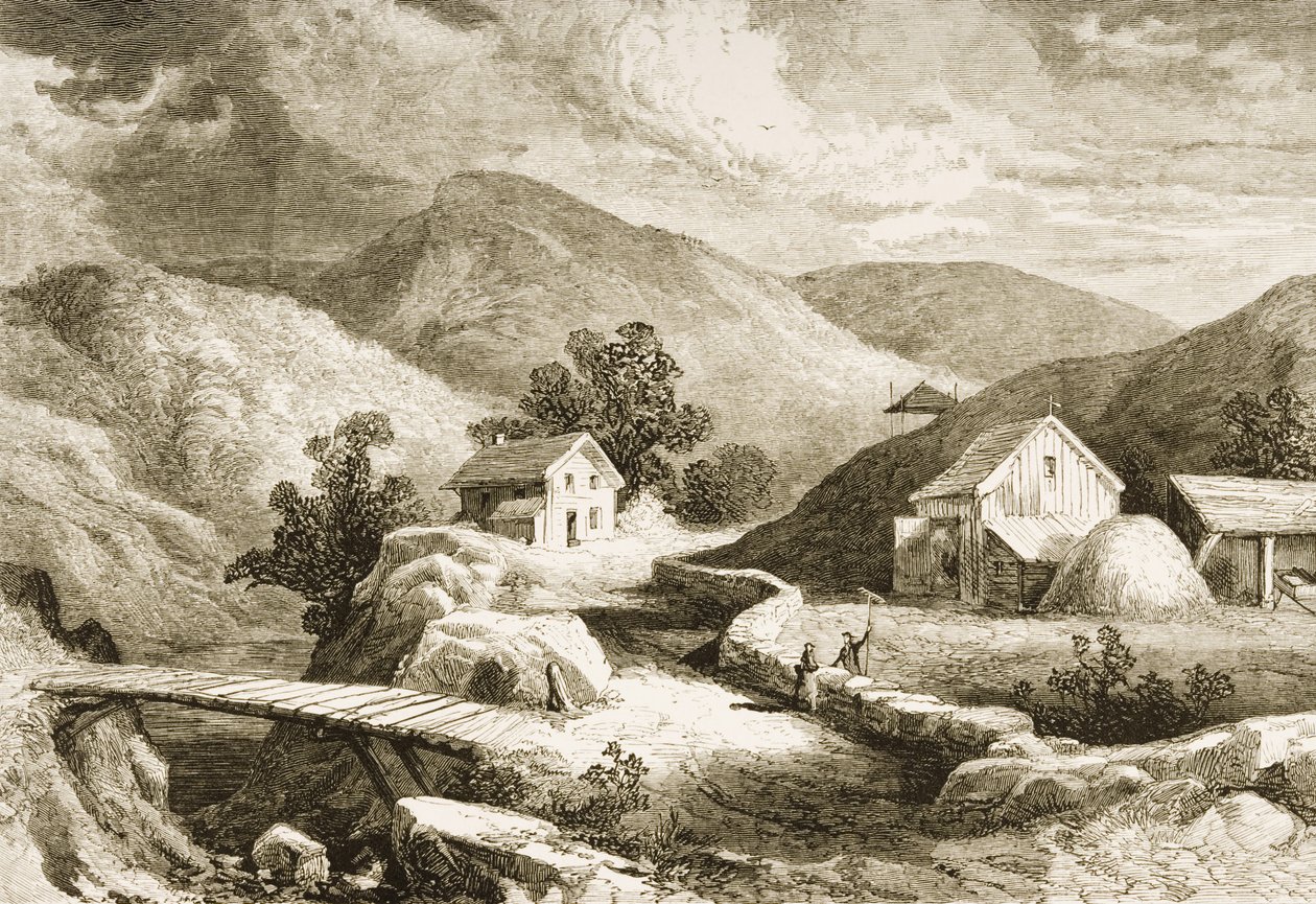 Hills of New England, c.1870, de &39;American Pictures&39;, publicado pela The Religious Tract Society, 1876 de English School