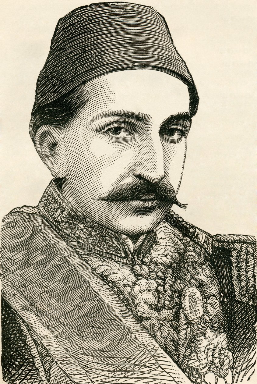 Sua Majestade Imperial, O Sultão Abdulhamid II, Imperador dos Ottomons, Califa dos Fiéis, de "Os Habitantes do Mundo" por GT Bettany, publicado em 1888 de English School