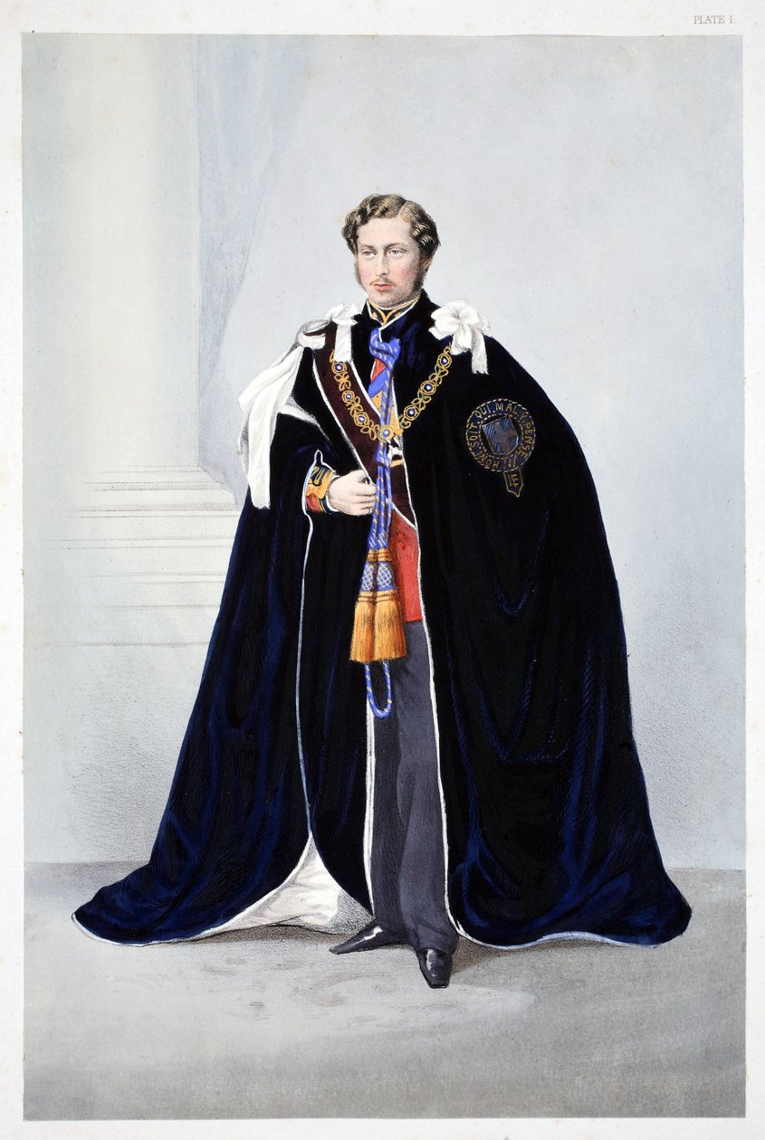 Sua Alteza Real, Albert Edward, Príncipe de Gales, de Um Memorial do Casamento de Eduardo VII e Alexandra da Dinamarca, pub. 1864 de English School