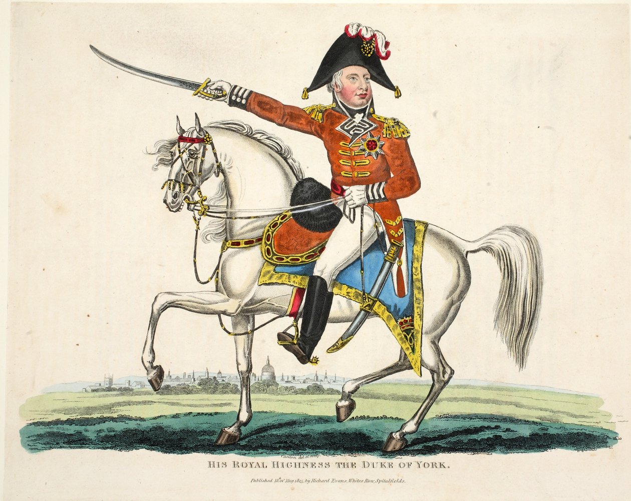 Sua Alteza Real, The Duke of York, pub. por Richard Evans, gravado por Romney, ilustração de um relato histórico da batalha de Waterloo por William Mudford, 1816 de English School