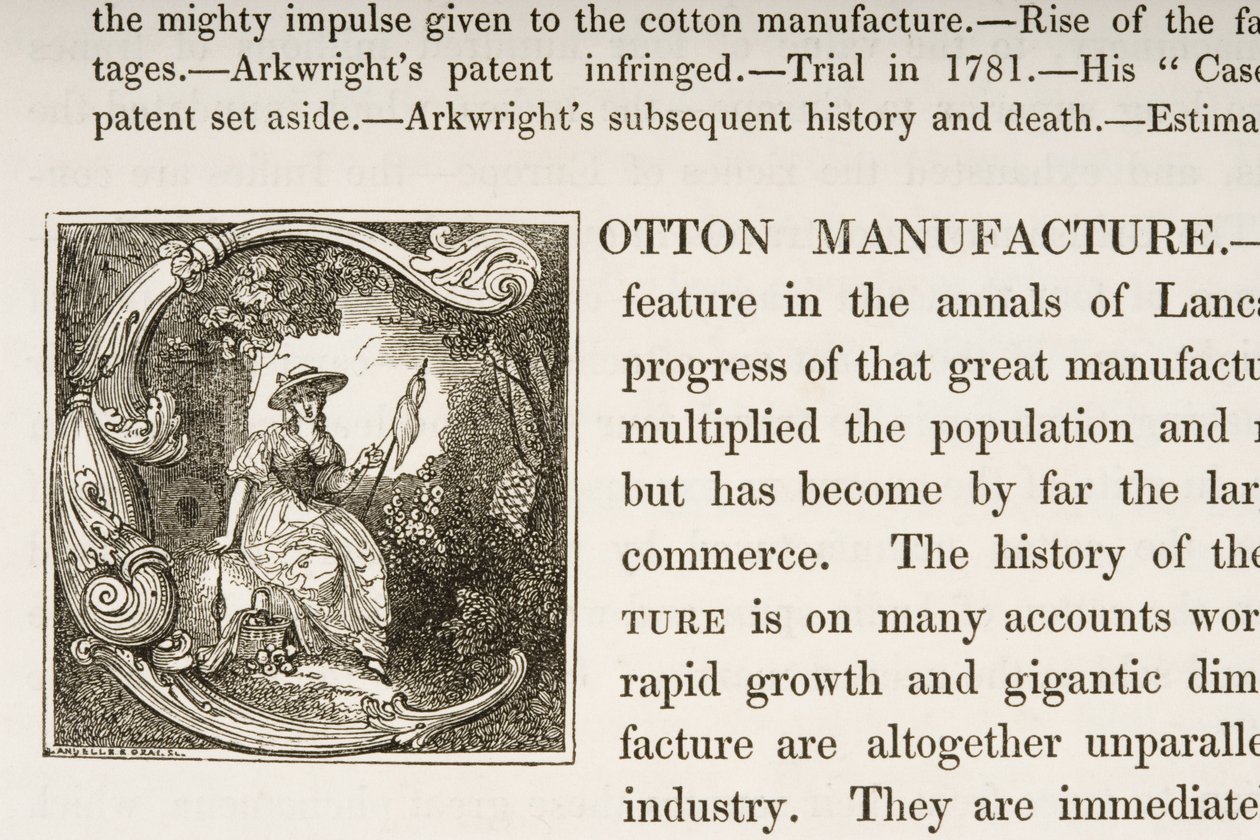 Historiated Initial C, de um livro sobre British Cotton Manufacturing de English School