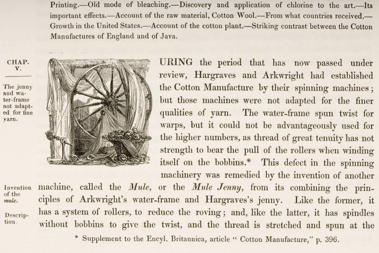 Historiated D inicial, de um livro sobre British Cotton Manufacturing de English School
